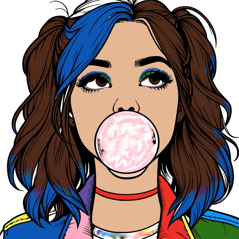 realististic girl blowing bubble -gum