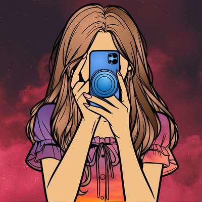 a realistic girl holding her phone taking pictures