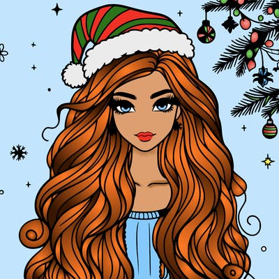 christmas fashionable female model and long hair