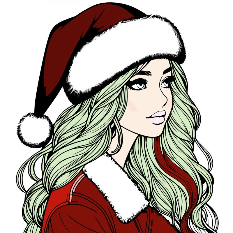 realistic girl in santa hat