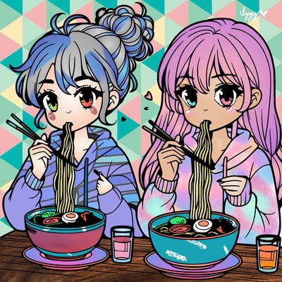 girls eating ramen