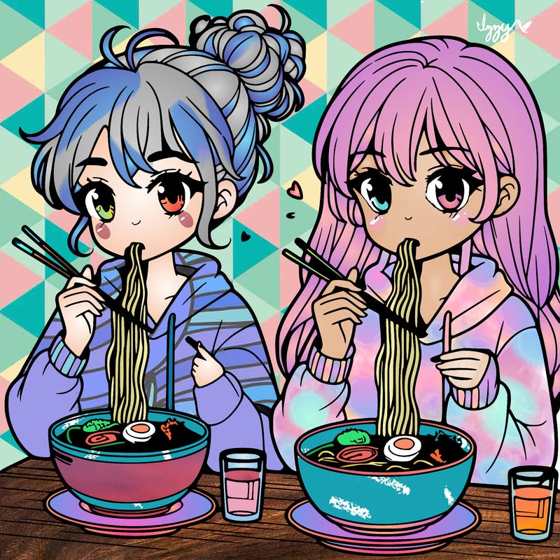 girls eating ramen