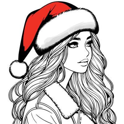 realistic girl in santa hat