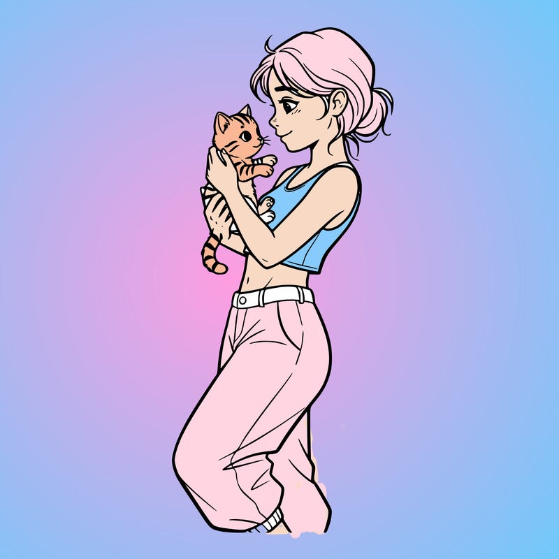 girl with a crop top holding a kitten