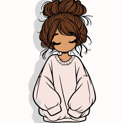 girl with baggy sweatshirt and messy bun