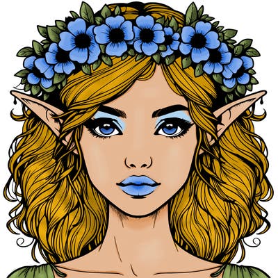 realistic female elf with flower crown