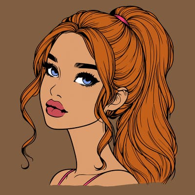 realistic girl with a ponytail on her hair and lips