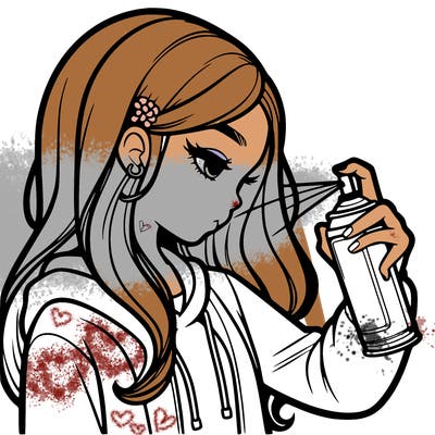 a realistic girl spray painting
