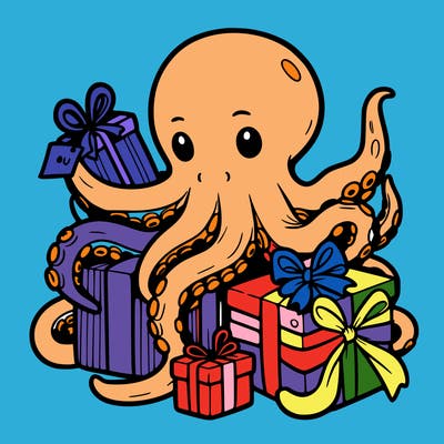 an octopus wrapping gifts