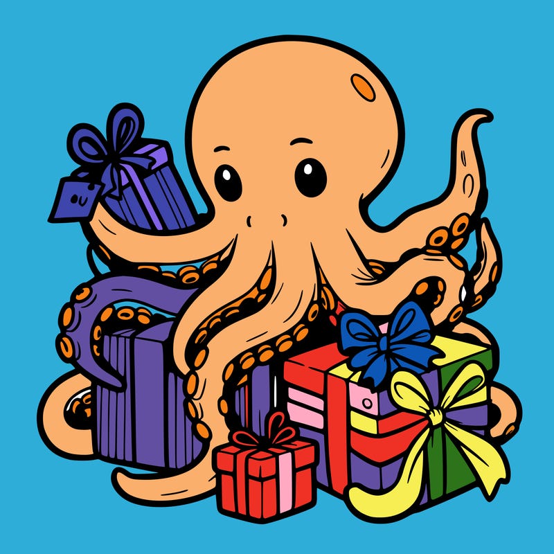an octopus wrapping gifts