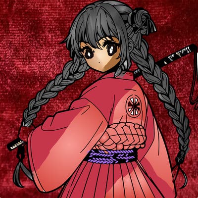 anime girl with three braids and a katana whip