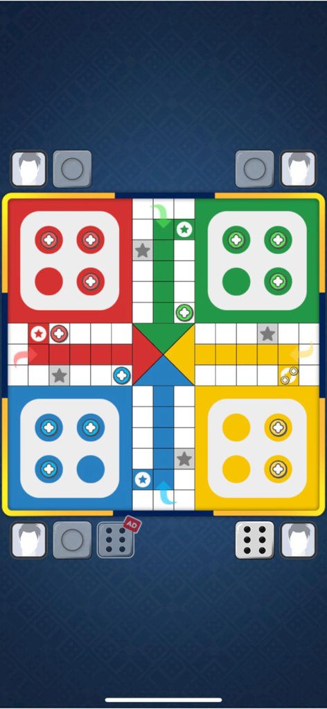 Ludo Star Offline - Gameplay screenshot of Ludo Star Offline showing a classic four player digital board with red green yellow and blue zones