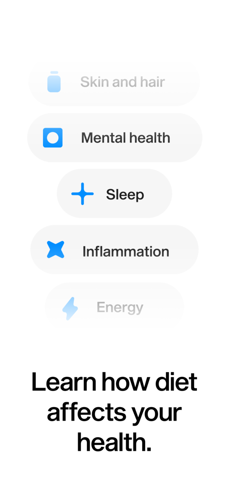 Mist - Food Journal - Mist app screen showing diet impact on mental health sleep and energy