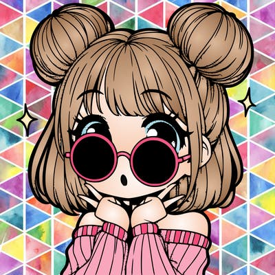 manga girl with hairbuns and sun shape sunglasses