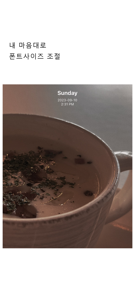 Foto von Essen mit einem minimalistischen Datums- und Zeitstempel-Overlay