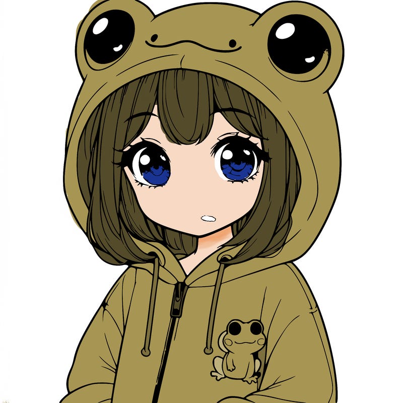 cute realistic girl in a froggy hoodie