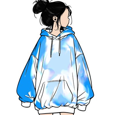 realistic girl with a oversized sweatshirt on and a bun