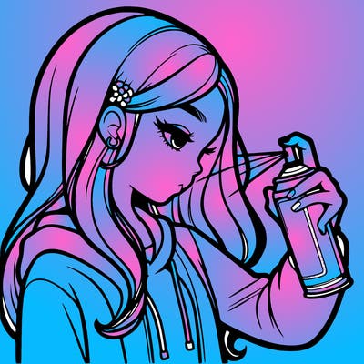 a realistic girl spray painting