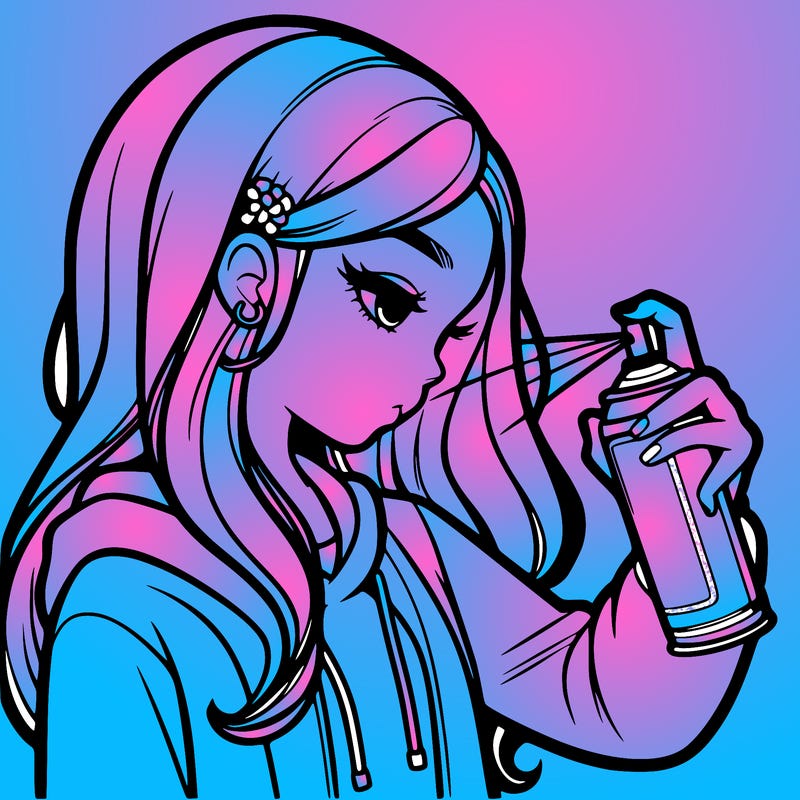 a realistic girl spray painting