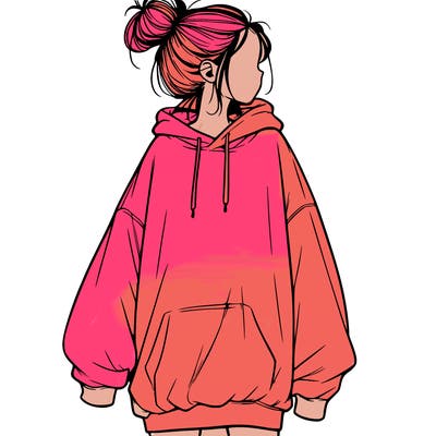 realistic girl with a oversized sweatshirt on and a bun