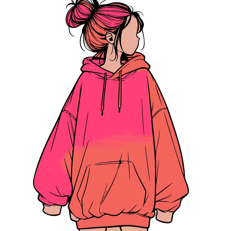 realistic girl with a oversized sweatshirt on and a bun