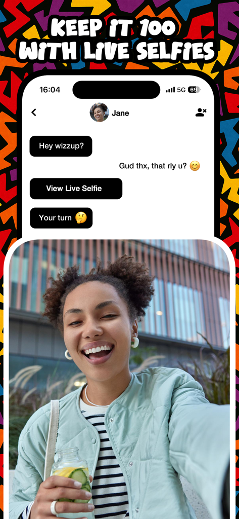 Wizzup app chat interface showing a live selfie verification request for user safety