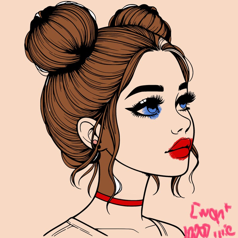 realistic girl with buns on the top of her head