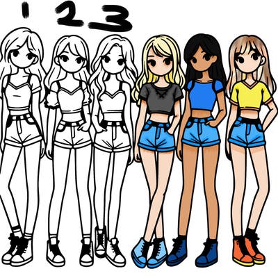 a group of girls wearing crop tops and shorts