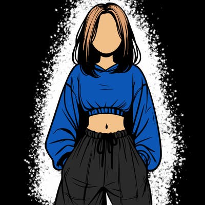 realistic girl faceless with baggy pants and a crop top