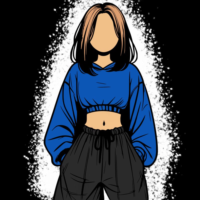 realistic girl faceless with baggy pants and a crop top