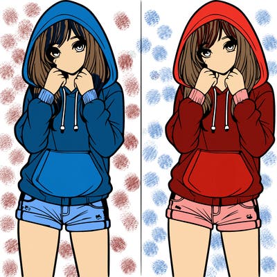 realistic girl in shorts and hoodie