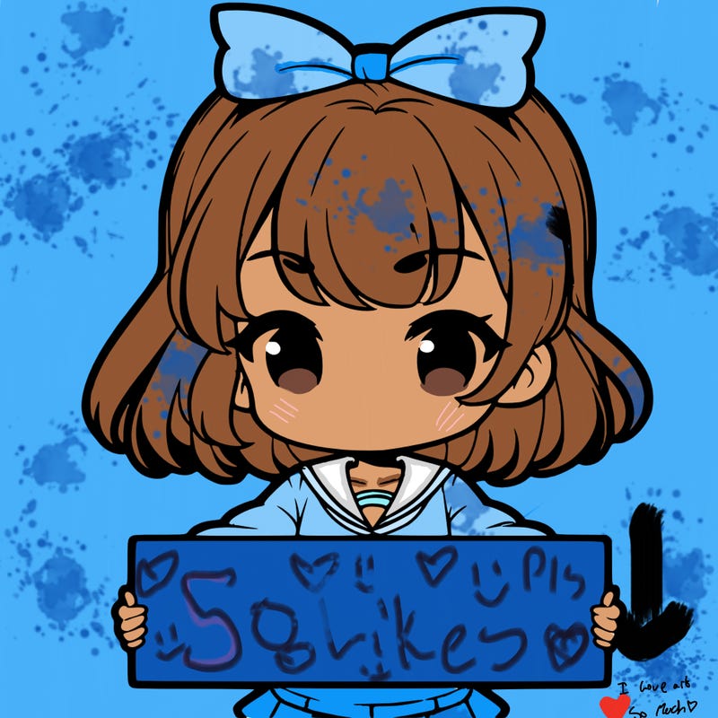 cute anime girl holding a sign
