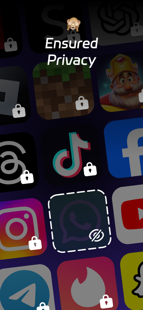 Tela inicial do celular mostrando aplicativos de mídia social com ícones de cadeado para segurança de privacidade