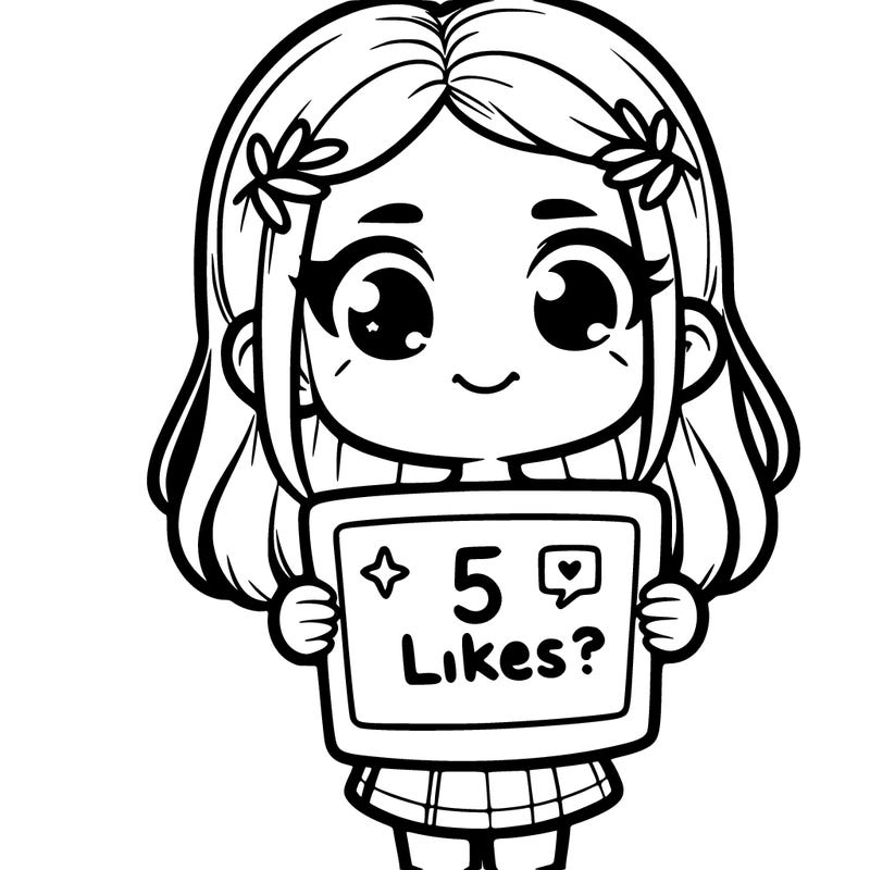 a girl holding a sign that says "5 likes?"