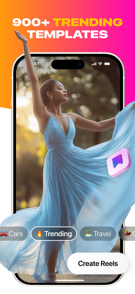 Flix app interface showing trending video templates for creating social media reels.