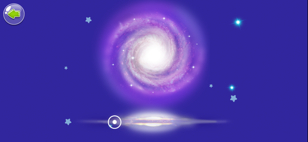 Kids Explore Planets & Space - A purple spiral galaxy displayed in the Kids Explore Planets and Space educational app