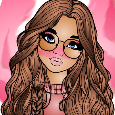 girl with long hair and freckles and glasses realistic