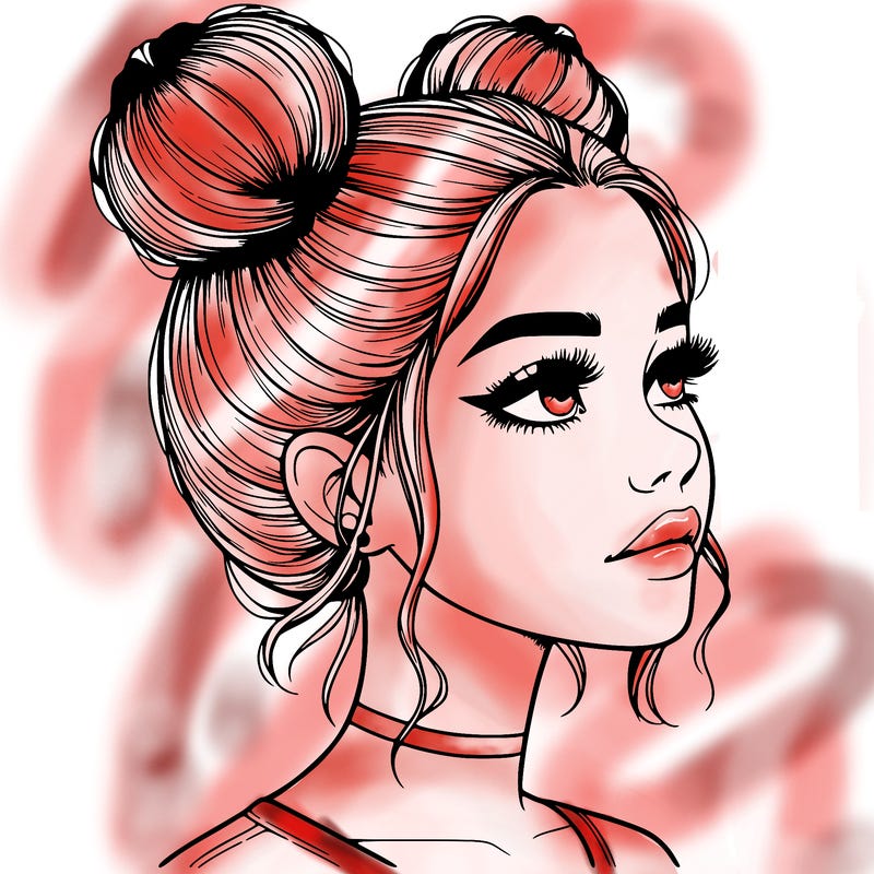 realistic girl with buns on the top of her head