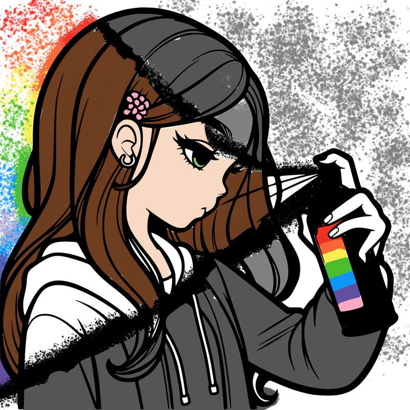 a realistic girl spray painting