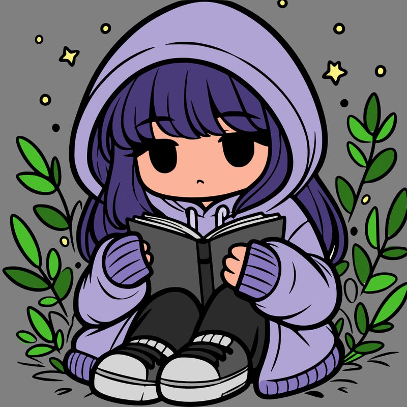 girl in oversized hoodie reading a book