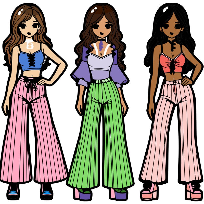 girls with flare pants and crop tops realistic