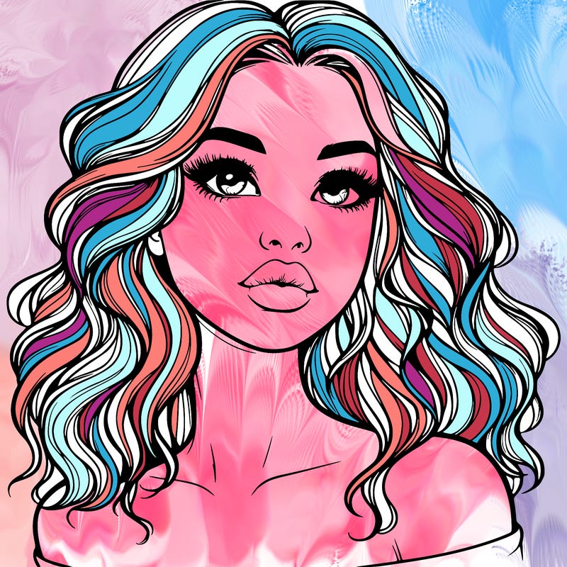 realistic girl with wavy hair and lips