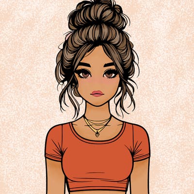 realistic girl with messy bun and croptop
