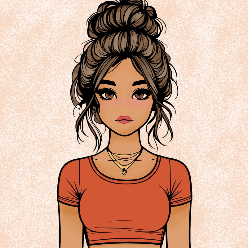 realistic girl with messy bun and croptop
