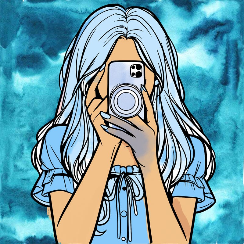 a realistic girl holding her phone taking pictures