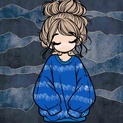 girl with baggy sweatshirt and messy bun