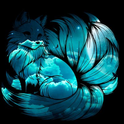 realistic detailed 9 tailed anime fox