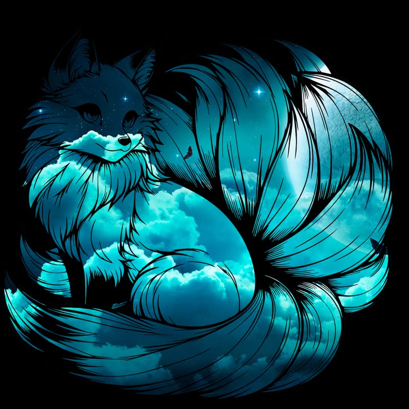 realistic detailed 9 tailed anime fox