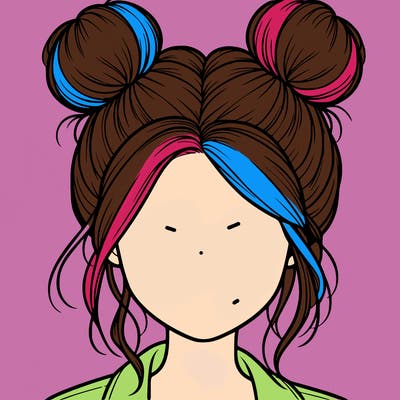 realistic girl with buns on the top of her hair