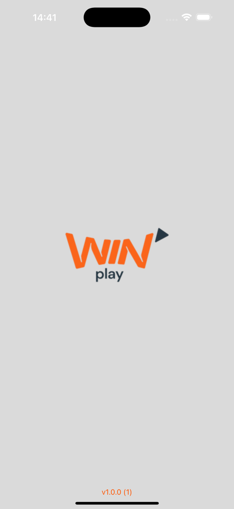 Pantalla de presentación de la aplicación Win Play con el logo sobre un fondo gris
